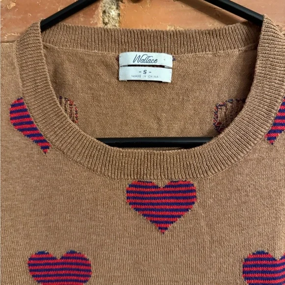 Madewell Tan Sweater with Purple Heart Pattern - Picture 2 of 5